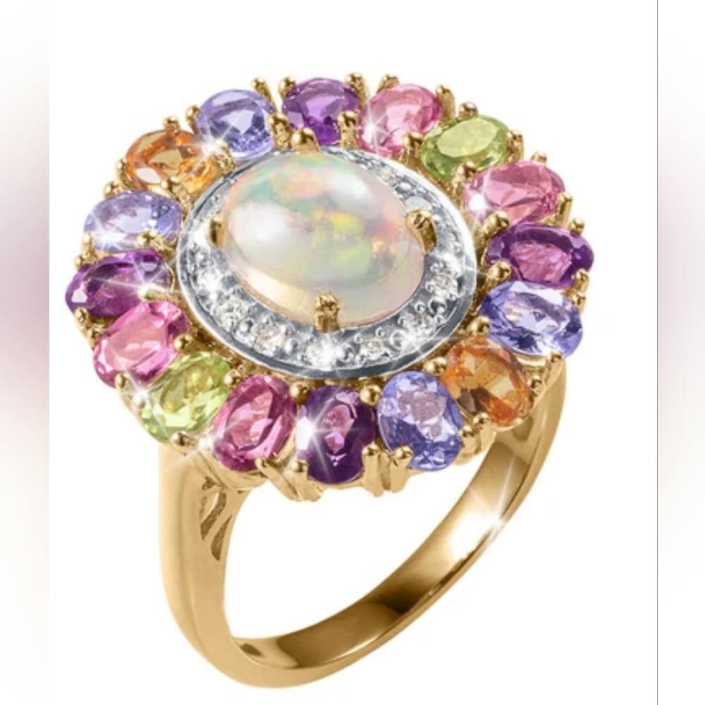 Genuine Opal & Multiple Gemstone Ring 18k Yellow Gold Vermeil Size 7! - Picture 5 of 12